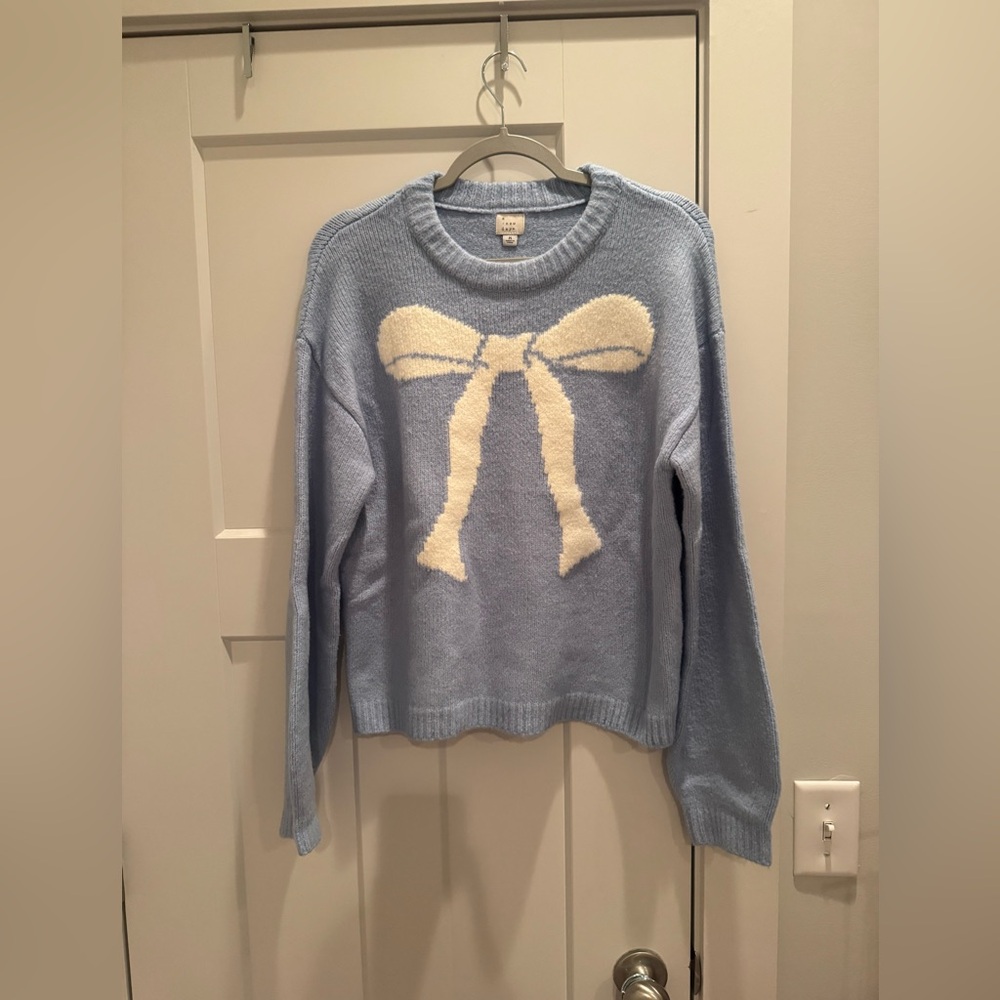 a new day Light Blue Sweater with Cream Bow